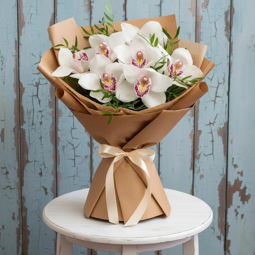Букет цветов из: Орхидеи и Розы в Комгарон