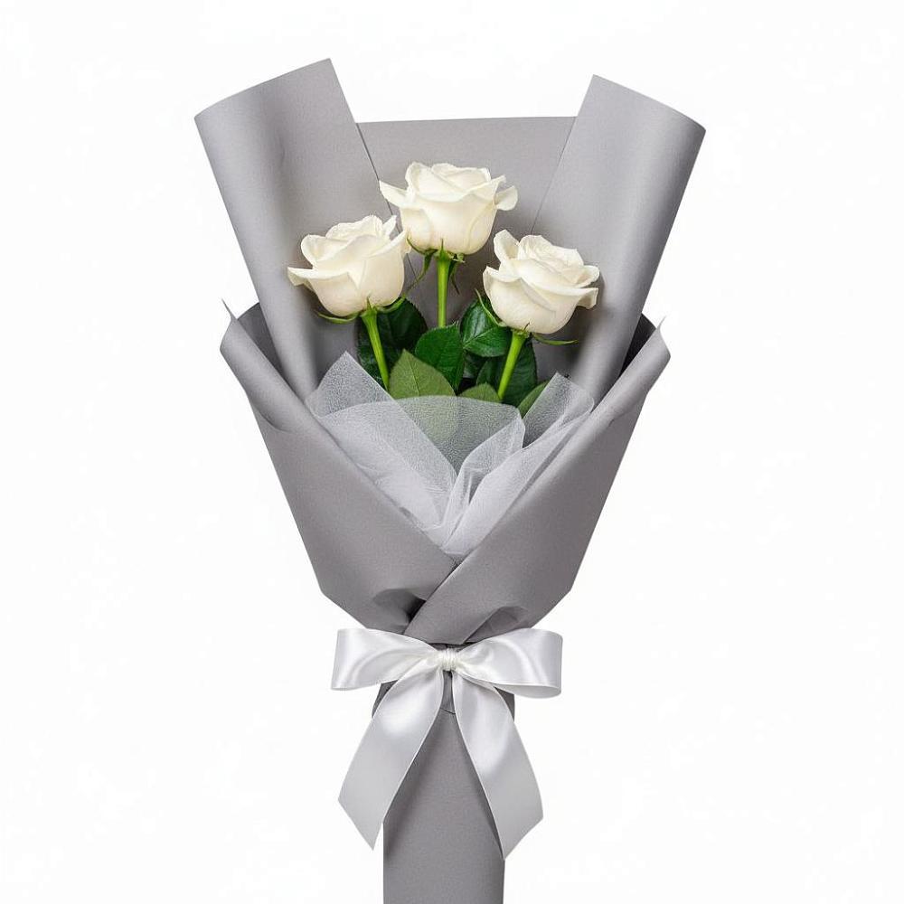 Букет 3 белые розы в Комгарон